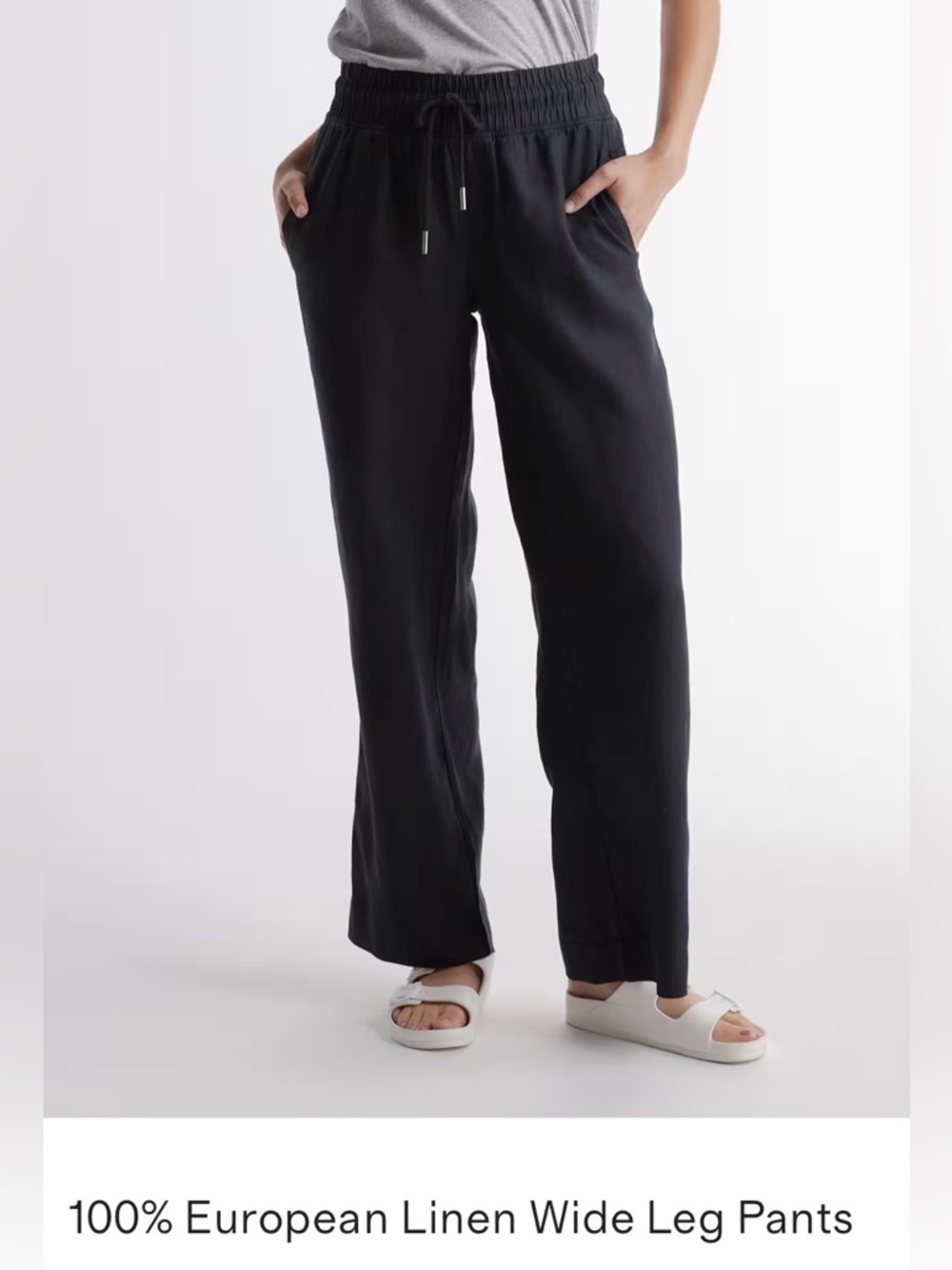 NWOT Quince 100% Linen Wide-Leg Pants Black Medium